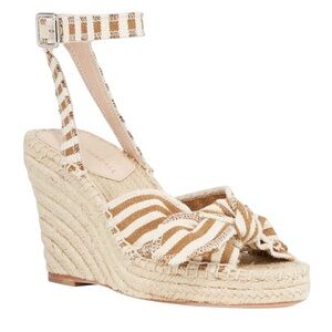 Loeffler Randall - Tessa Bow Canvas Brown Striped Espadrille 4” Wedge Sz 9.5